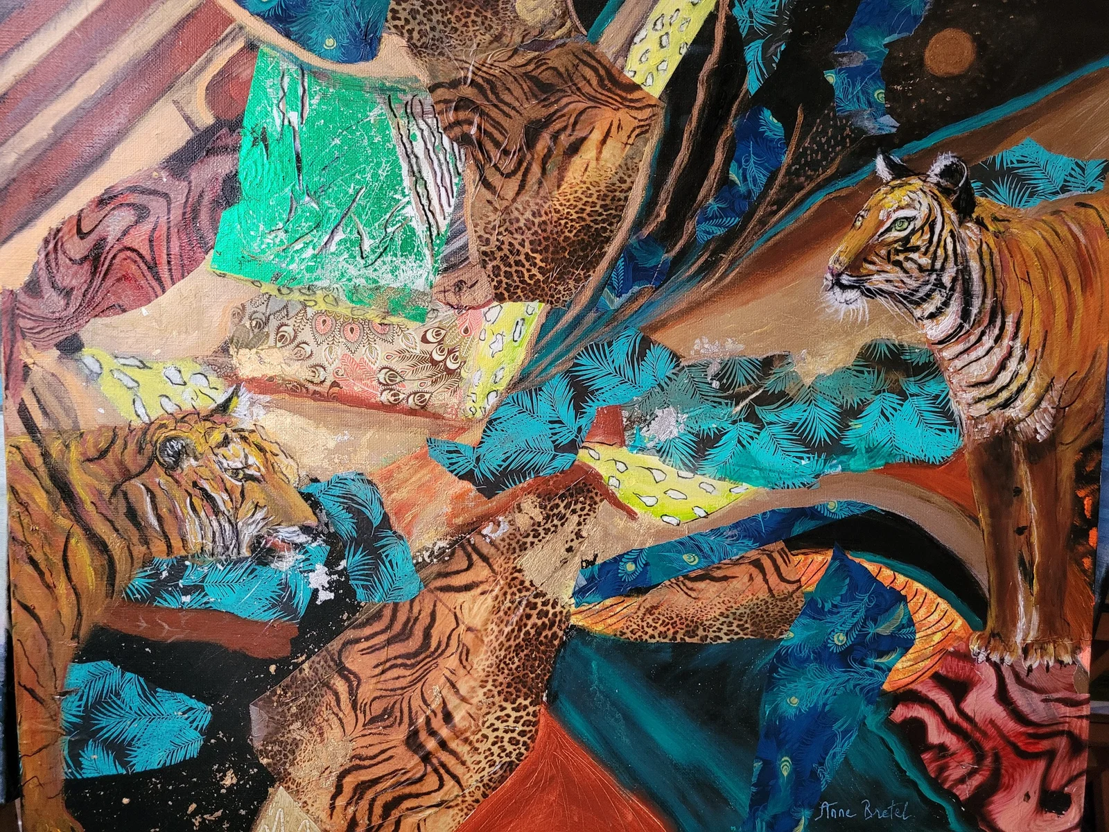 Deux tigres, huile sur toile, Anne Bretel