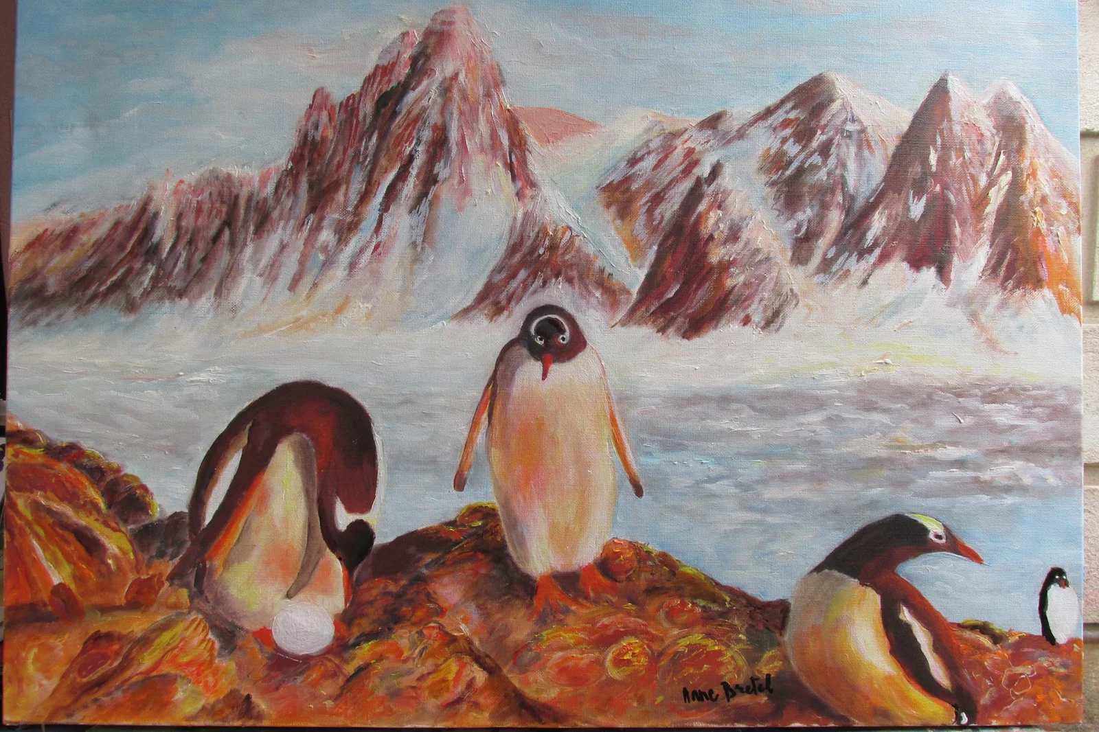 Manchots en danger d'extinction, œuvre engagée d'Anne Bretel